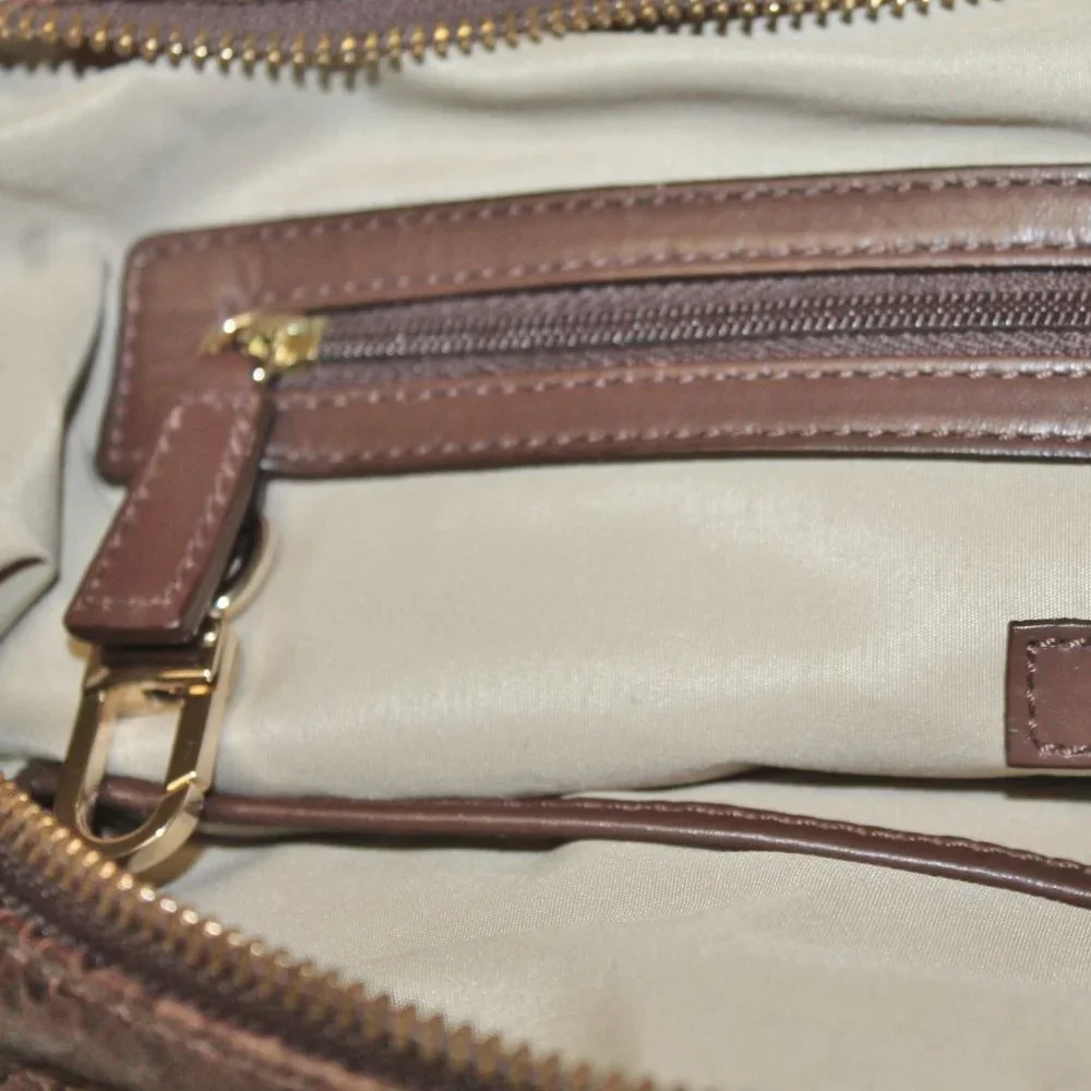 Cole Haan Brown Leather Tote with Gold Chain Detail